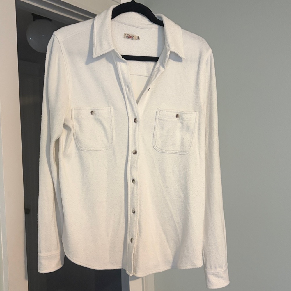 Faherty Legend Sweater Shirt Womens Large Long Sleeve Button Up Flannel Shacket